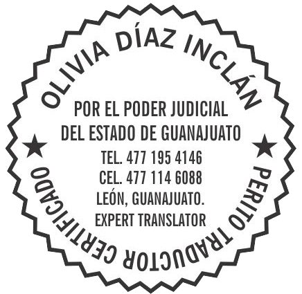 Seal of certification as an Expert Translator bestowed by the General Attorney of Guanajuato.